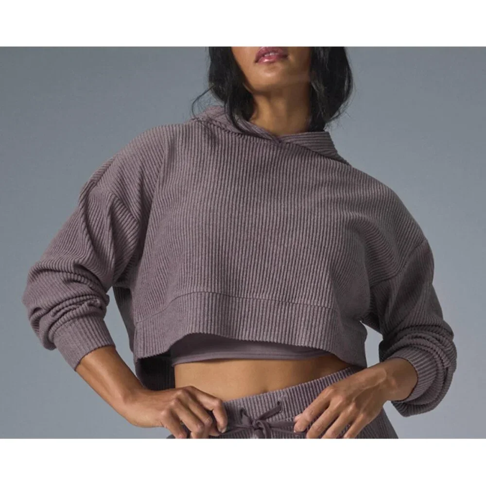 Alo Muse Hoodie Raisinette Heather Ribbed Violet Hood Sweater Hooded Sweatshirt